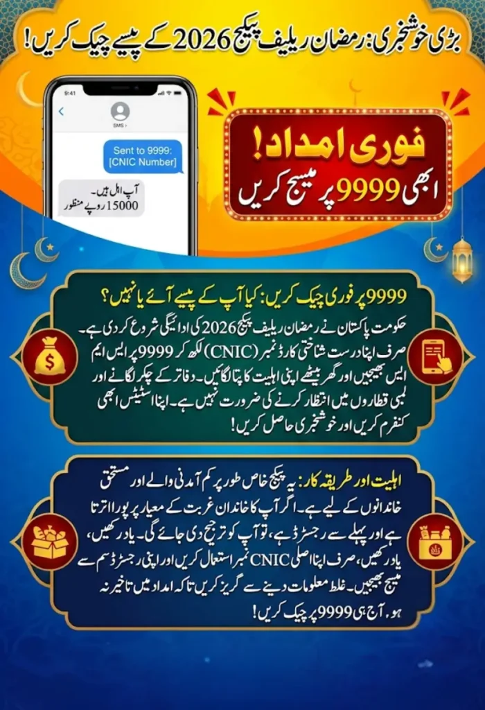 How to Verify Prime Minister Ramzan Relief Package 2026 Status Online Using 9999 